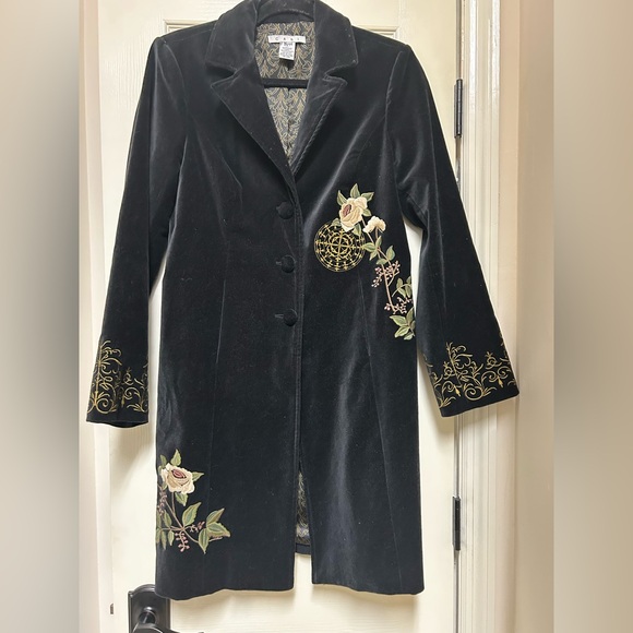 CAbi Jackets & Blazers - CAbi Black Velvet Embroidered Coat